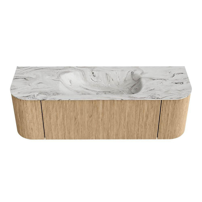 MONDIAZ KURVE-DLUX 140cm Meuble salle de bain avec module 25 G et D - couleur Oak - 1 tiroir - 2 portes - vasque BIG SMALL centre - 1 trou de robinet - couleur Glace