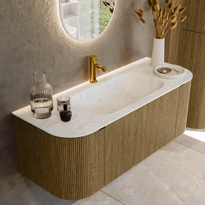 Mondiaz KURVE-DLUX Badkamermeubelset - 120x46x40cm - 1 lade - 2 deuren - wastafel solid surface - midden - 1 kraangat - Dusk