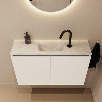 MONDIAZ TURE-DLUX Meuble WC 80 cm Talc. Lavabo EDEN Ostra position milieu. Avec 1 trou de robinet.