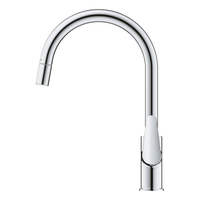 Grohe start curve Robinet de cuisine - monotrou - bec rehaussé rotatif extractible - saillie 21.5cm - poignée fermée - Chrome