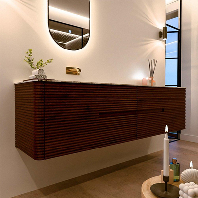 Mondiaz CIRO-DLUX Meuble de salle de bains - 190x45x50cm - plan-vasque solid surface Glace - 1 lavabo à gauche - sans trous de robinet - 4 tiroirs - Ruby