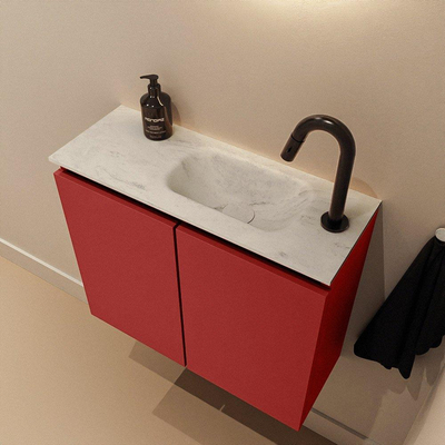 MONDIAZ TURE-DLUX Meuble toilette - 60cm - Fire - EDEN - vasque Opalo - position droite - 1 trou de robinet