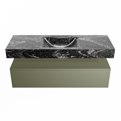 Mondiaz ALAN-DLUX Ensemble de meuble - 130cm - meuble Army mat - 1 tiroir - Lavabo Cloud Lava suspendu - vasque Centre - 1 trou de robinet