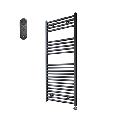 Sanicare HVS Elektrische Radiator - 111.8x45cm - 596W - met afstandsbediening - thermostaat - zwart - rechtsonder - mat zwart