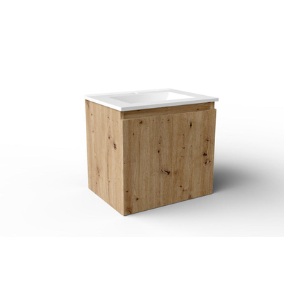 Adema Cadence Badkamermeubelset - 60x55x40cm - ondiep - 2 deuren - greeploos - wastafel - 1 kraangat - keramiek - rustiek eiken