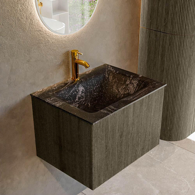 Mondiaz KURVE-DLUX Badkamermeubelset - 60x46x40cm - 1 lade - wastafel solid surface - midden - 1 kraangat - Shadow