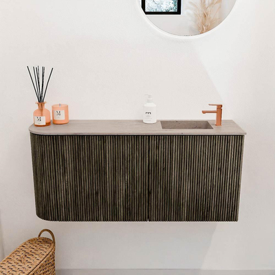 Mondiaz JOYA-DLUX 91.6cm meuble de toilette - arrondi gauche couleur Shadow - Vasque FAYE position Droite 1 trou de robinet couleur Saba.