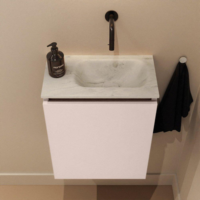 MONDIAZ TURE-DLUX meuble WC 40 cm Rosee. EDEN vasque Opalo position droite. Sans trou de robinet.