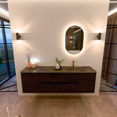 Mondiaz CIRO-DLUX Badkamermeubelset - 170x45x50cm - Solid surface wastafel Lava - 1 wasbak Rechts - 1 kraangat - 4 lades - Walnut