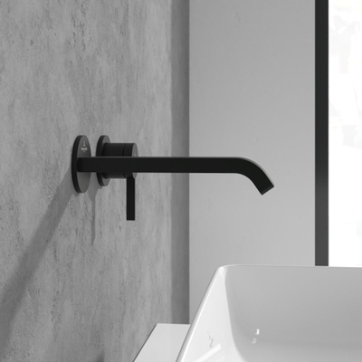 Villeroy & Boch Dawn wastafeluitloop set - zonder pop up afvoergarnituur - wandmontage afbouwdeel - mat zwart