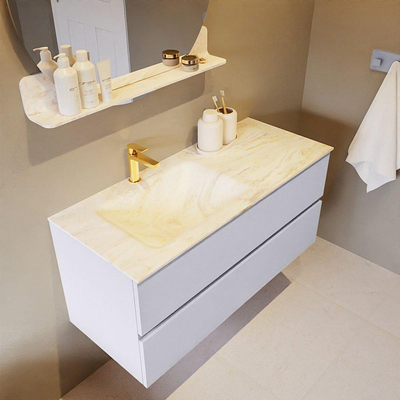 Mondiaz VICA-DLUX ensemble de meuble de salle de bain - 110cm - meuble sous-vasque cale - 2 tiroirs - lavabo encastré cloud gauche - 1 trou de robinet - version haute de 60cm - ostra