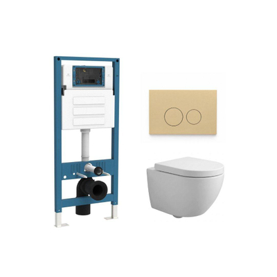 QeramiQ Dely Swirl Compact Toiletset - inbouwreservoir QeramiQ flush - 25mm zitting - kunststof bedieningsplaat beige - ronde knoppen - mat wit