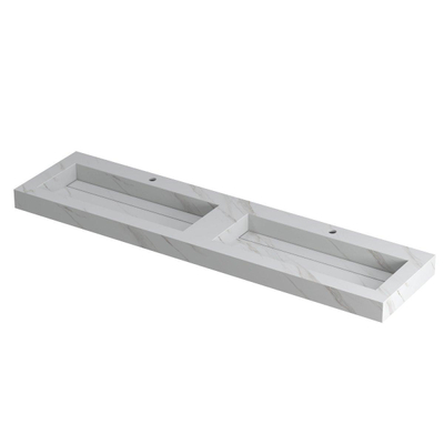 INK Pitch wastafel - 180x45x9cm - 2 wasbakken - 2 kraangaten - drain keramiek Calacatta mat