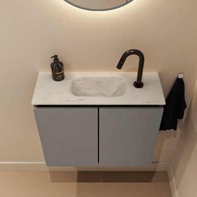 MONDIAZ TURE-DLUX Meuble toilette - 60cm - Smoke - EDEN - vasque Opalo - position centrale - 1 trou de robinet