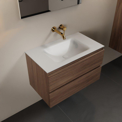 Mondiaz AIVY Ensemble de meuble - 80x45x50cm - 0 trous de robinet - 1 vasque Urban Solid surface - Centre - 2 tiroirs - avec miroir - Melamine Mocha