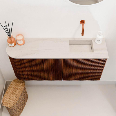 Mondiaz JOYA-DLUX 91.6cm toiletmeubel - ronding links kleur Ruby - Wastafel FAYE positie Rechts Zonder kraangat kleur Meli.