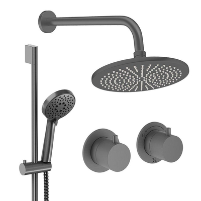 Crosswater MODULE Regendoucheset inbouw - 2 hendels - 30cm douchekop - handdouche - glijstang - wandarm - slate gunmetal (antraciet)