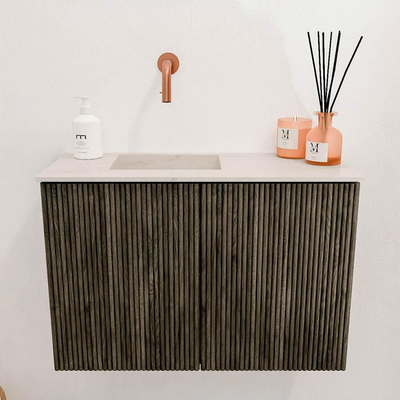 Mondiaz JOYA-DLUX 60cm toiletmeubel - kleur Shadow - Wastafel FAYE positie Links Zonder kraangat kleur Meli.