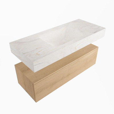 Mondiaz ALAN-DLUX Ensemble de meuble - 110cm - meuble Washed Oak mat - 1 tiroir - Lavabo Cloud Ostra suspendu - vasque Centre - 0 trous de robinet