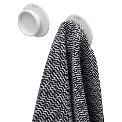 Tiger Tess Handdoekhaak - rond - 2 stuks - zelfklevend/boren - wit