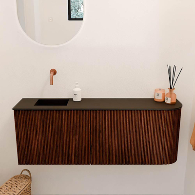 Mondiaz JOYA 111.6cm toiletmeubel - ronding rechts kleur Ruby - Wastafel FAYE positie Links Zonder kraangat kleur Urban.