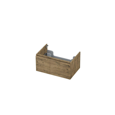 INK Wastafelonderkast - 70x45x35cm - 1 lade - greeploos - met houten keerlijst - MFC - Naturel eiken