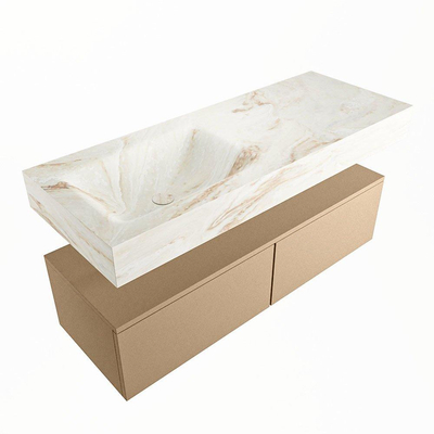 Mondiaz ALAN-DLUX Ensemble de meuble - 120cm - meuble Oro mat - 2 tiroirs - Lavabo Cloud Frappe suspendu - vasque Gauche - 1 trou de robinet