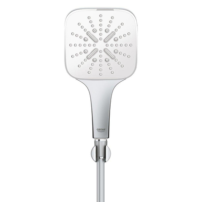 GROHE Rainshower SmartActive 130 Cube Set de douchette à main - 3 types de jets - carré - avec support - flexible lisse - 150cm - chrome/moon white