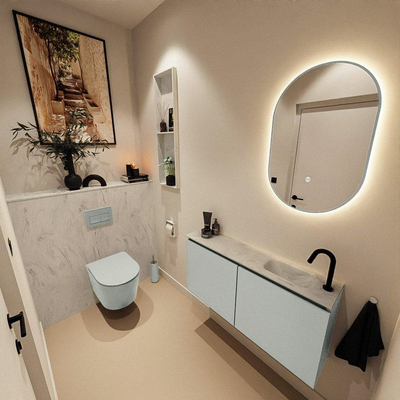 MONDIAZ TURE-DLUX Meuble de toilettes 100 cm Greey. EDEN lavabo Opalo position droite. Avec 1 trou de robinet.