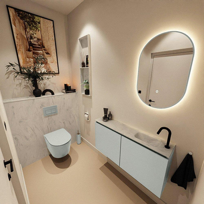 MONDIAZ TURE-DLUX Meuble toilette - 100cm - Greey - EDEN - vasque Opalo - position droite - 1 trou de robinet