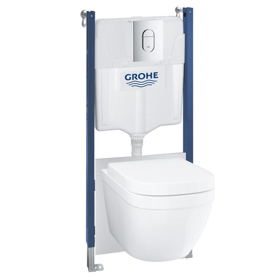 GROHE Euro Ceramic toiletset - Solido inbouwreservoir - spoelrandloos - softclose zitting - bedieningsplaat chroom - glans wit