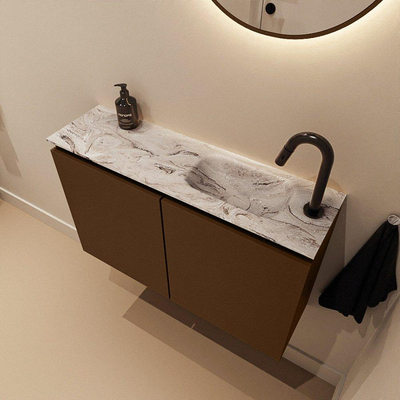 MONDIAZ TURE-DLUX meuble de toilettes 80 cm Rust. EDEN lavabo Glace position droite. Avec 1 trou de robinet.