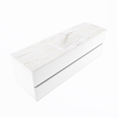 Mondiaz VICA-DLUX ensemble de meuble de salle de bain - 150cm - meuble sous-vasque talc - 2 tiroirs - lavabo encastrée cloud milieu - sans trous de robinet - version haute de 60cm - ostra