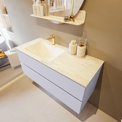 Mondiaz VICA-DLUX ensemble de meuble de salle de bain - 110cm - meuble sous-vasque cale - 2 tiroirs - lavabo encastré cloud gauche - 1 trou de robinet - version haute de 60cm - ostra