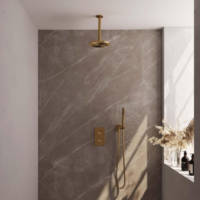 Brauer Gold Edition Ensemble de douche pluie encastré - douche principale 20cm - bras plafond 20cm - 2 fonctions - incluant partie encastrable - douchette à main 1 fonction - PVD - or brossé