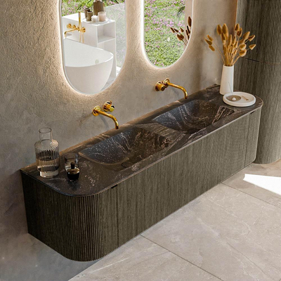 Mondiaz KURVE-DLUX Badkamermeubelset - 170x46x40cm - 1 lade - 2 deuren - wastafel solid surface - dubbel - zonder kraangat - Shadow