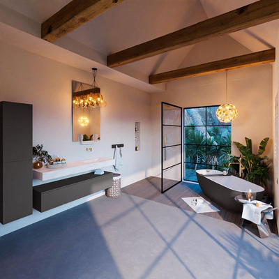 MONDIAZ ALAN - DLUX Ensemble de meuble de salle de bains - 150cm - meuble bas - gris foncé - 1 tiroir - lavabo suspendu - vasque à droite - 0 trous de robinet - Ostra