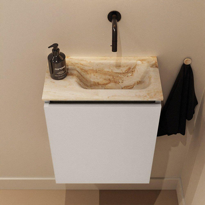 MONDIAZ TURE-DLUX Meuble de toilettes 40 cm Linen. EDEN lavabo Frappe position droite. Sans trou de robinet.