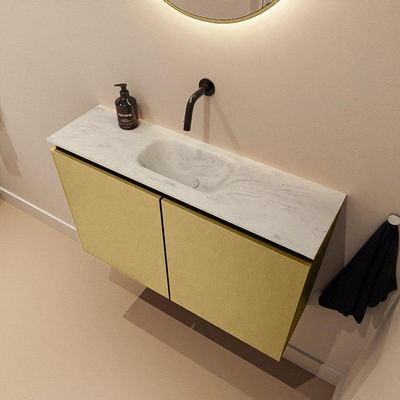 MONDIAZ TURE-DLUX Meuble WC 80cm Oro. Lavabo EDEN Opalo position milieu. Sans trou de robinet.