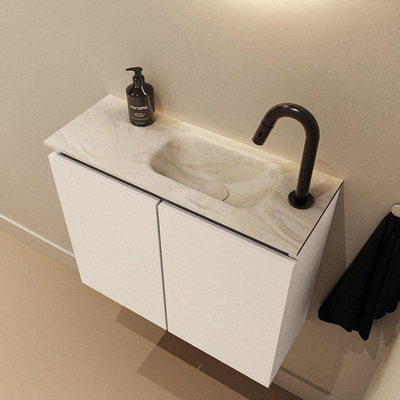 MONDIAZ TURE-DLUX Meuble de toilette 60 cm Talc. Lavabo EDEN Ostra position droite. Avec 1 trou de robinet.