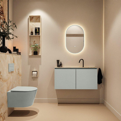 MONDIAZ TURE-DLUX Meuble toilette - 100cm - Greey - EDEN - vasque Frappe - position centrale - 1 trou de robinet