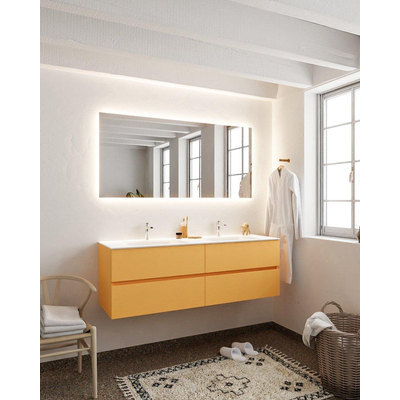 MONDIAZ VICA Ensemble de meuble salle de bain - 150cm - 4 tiroirs - lavabo Cloud double - 2 trous de robinet - solid surface ocre