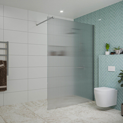 Fortifura Galeria inloopdouche - 140x200cm - ribbelglas - wandarm - chroom