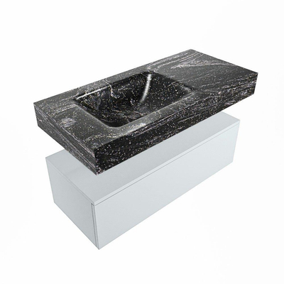 Mondiaz ALAN-DLUX Ensemble de meuble - 100cm - meuble Clay mat - 1 tiroir - Lavabo Cloud Lava suspendu - vasque Gauche - 0 trous de robinet
