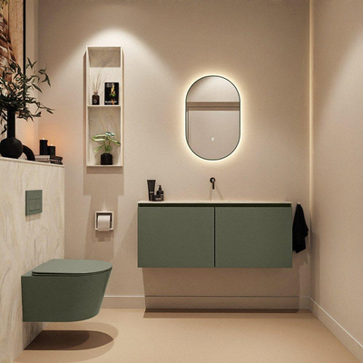 MONDIAZ TURE-DLUX meuble de toilettes 120cm Army. Lavabo EDEN Ostra position milieu. Sans trou de robinet.