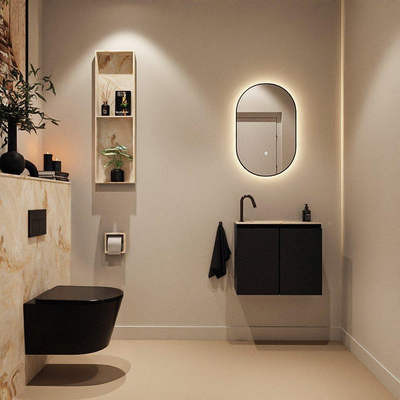 MONDIAZ TURE-DLUX Meuble toilette - 60cm - Urban - EDEN - vasque Frappe - position gauche - 1 trou de robinet