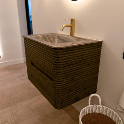 Mondiaz CIRO-DLUX Badkamermeubelset - 70x45x50cm - Solid surface wastafel Sombra - 1 wasbak Midden - 1 kraangat - 2 lades - Shadow