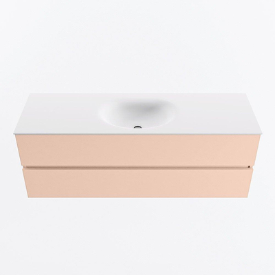 MONDIAZ VICA Ensemble meuble de salle de bains - 140cm - meuble bas rosee - 2 tiroirs - lavabo moon au milieu - 1 trou de robinet - version haute 60cm - talc