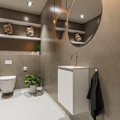 MONDIAZ TURE Kit lave-mains - 40x23x50cm - 0 trous de robinet - 1 porte - lin mat - Lavabo à gauche - Solid Surface Blanc