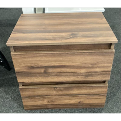 Adema Chaci Badkameronderkast - 60cm - 2 lades - greeploos - binenlade linnen - noten (hout) - inclusief topblad noten hout -OUTLET UDEN